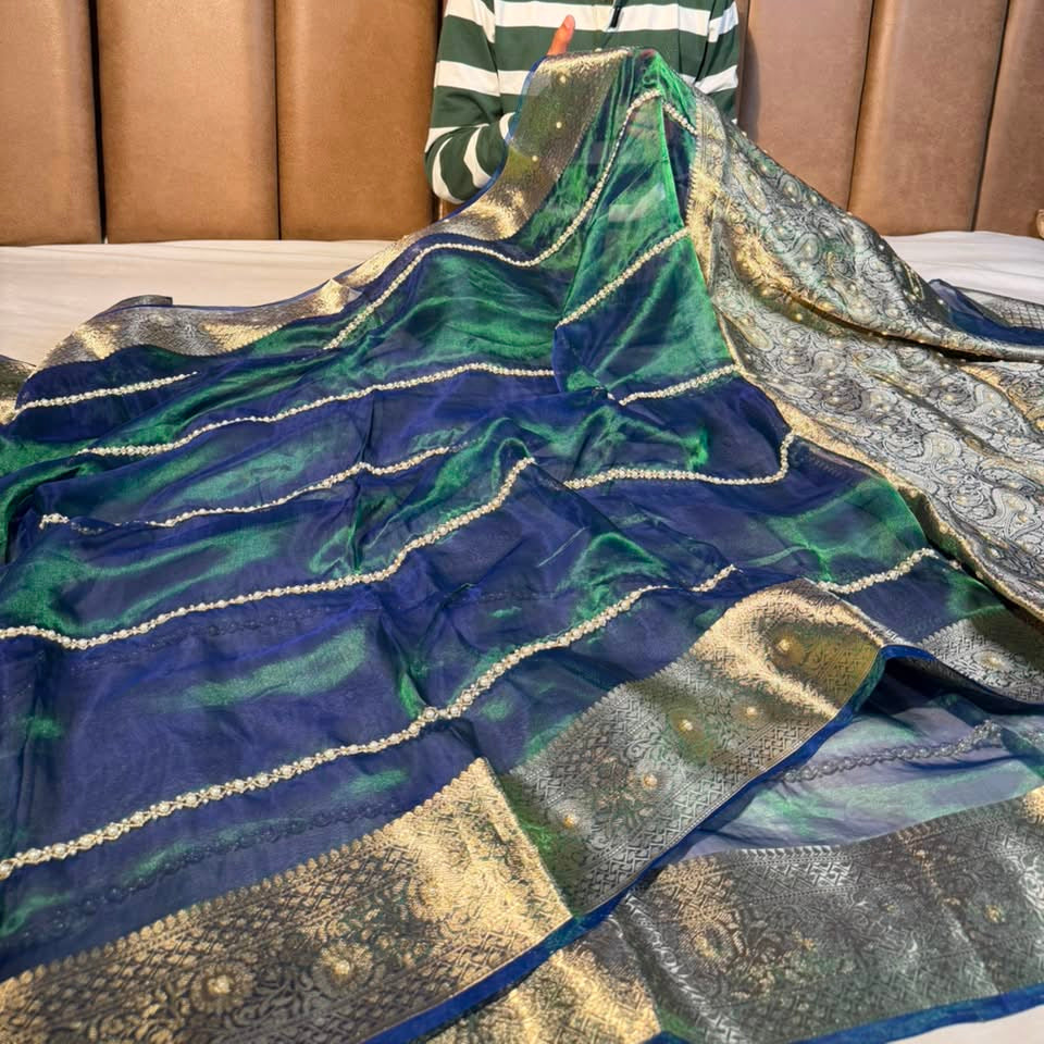Dhoop Chaon Peacock Pure Tissue Handwork Saree