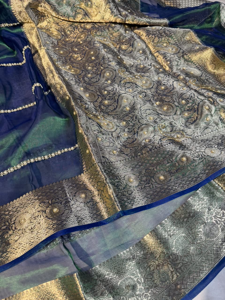 Dhoop Chaon Peacock Pure Tissue Handwork Saree