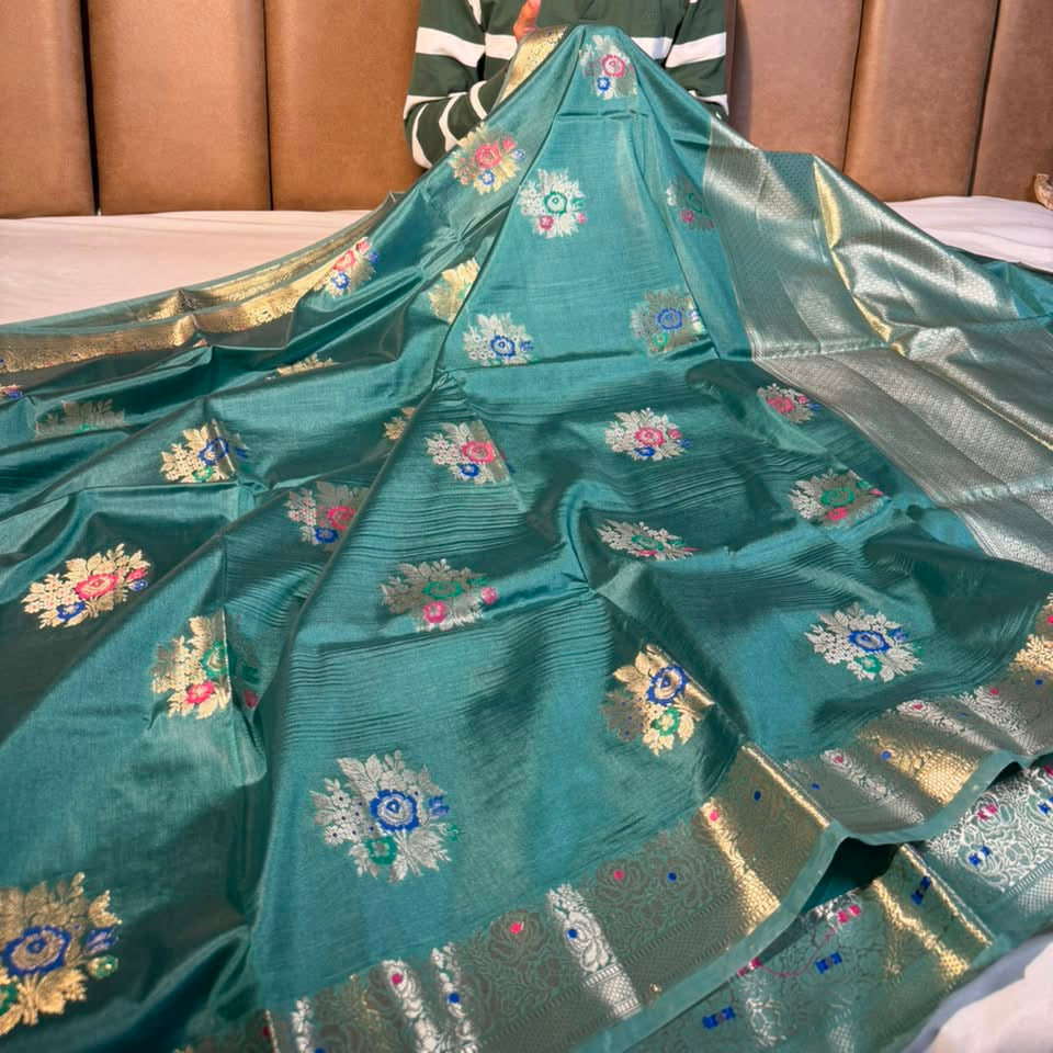 Fuschia Green Premium Chinia Silk Banarasi Saree