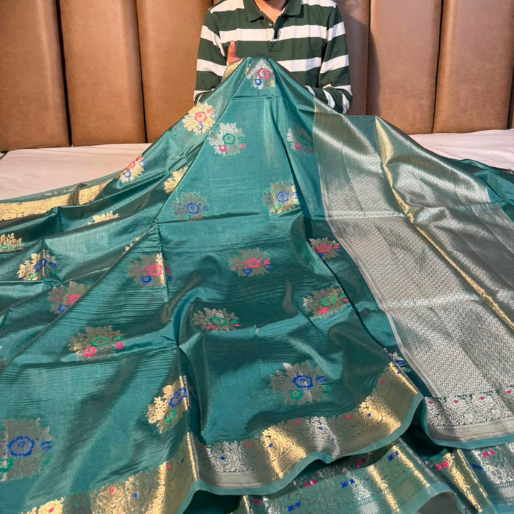 Fuschia Green Premium Chinia Silk Banarasi Saree
