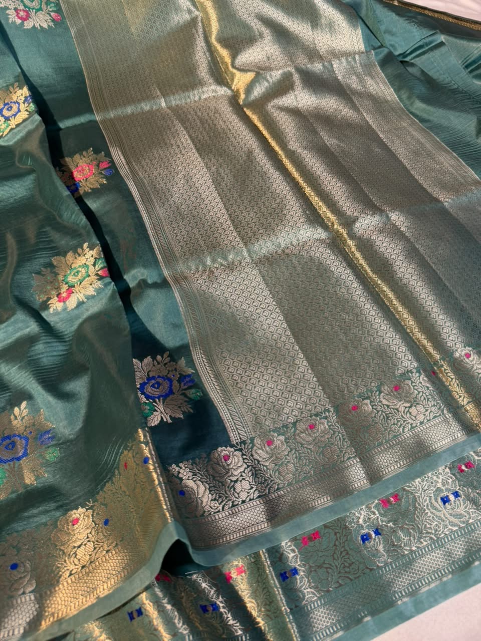 Fuschia Green Premium Chinia Silk Banarasi Saree