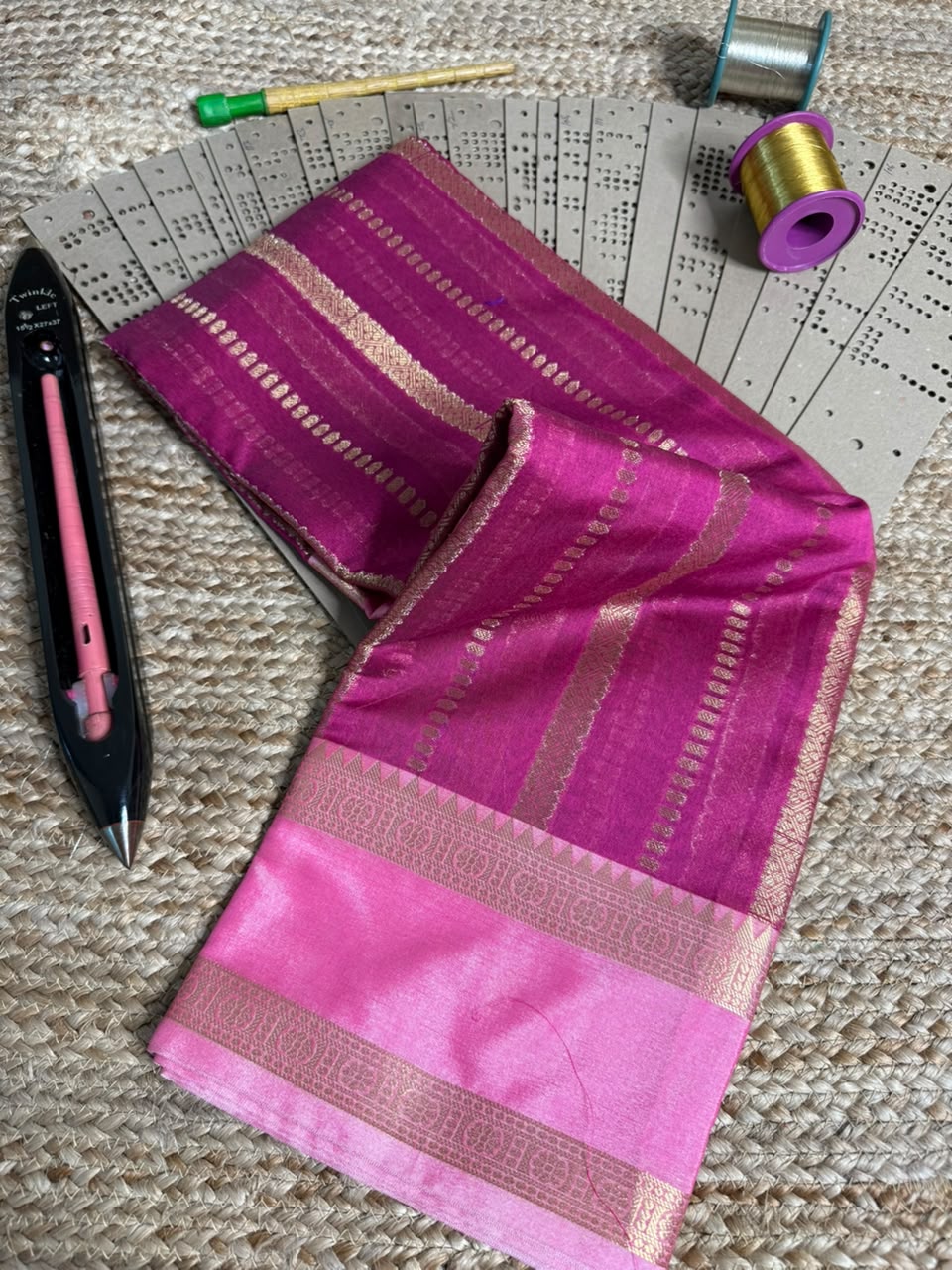 Rani Pink Heritage Stripes Softsilk Saree