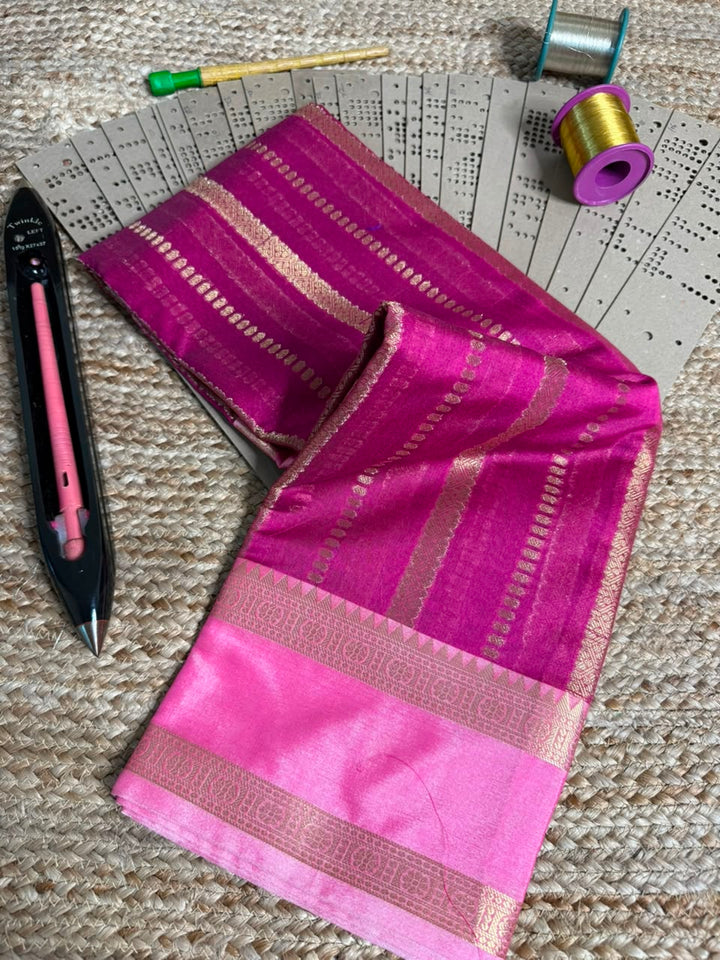 Rani Pink Heritage Stripes Softsilk Saree