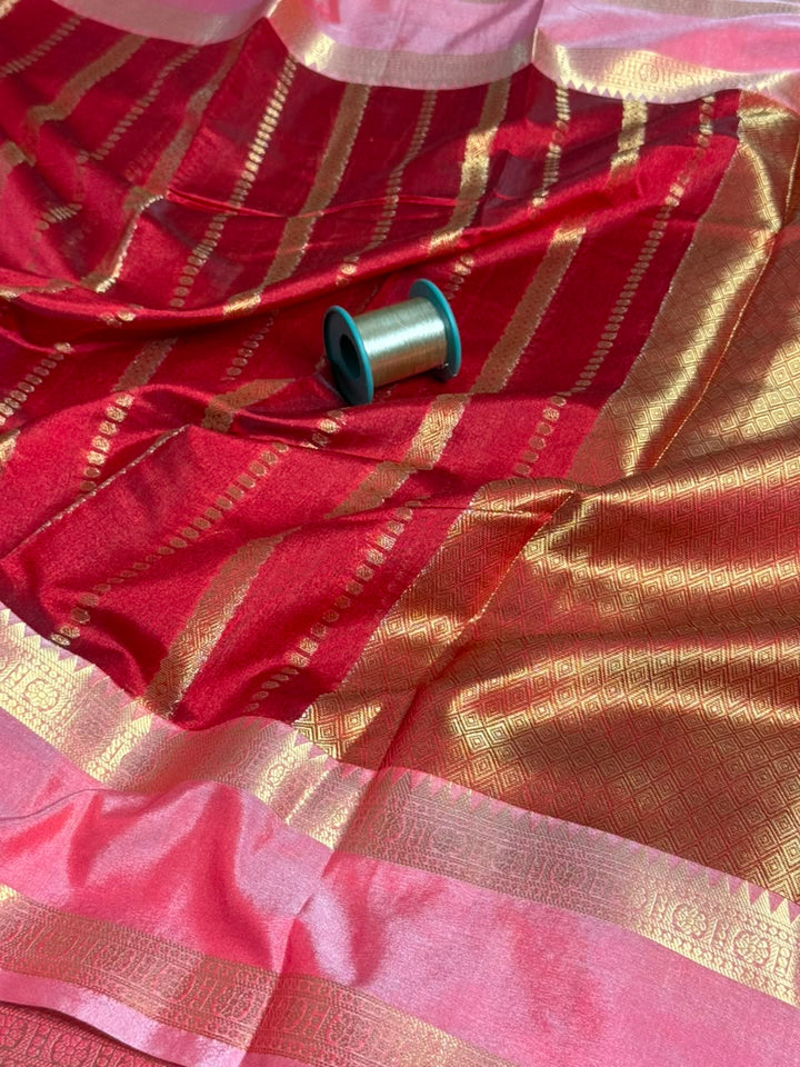 Bright Red Softsilk Heritage Banarasi Saree