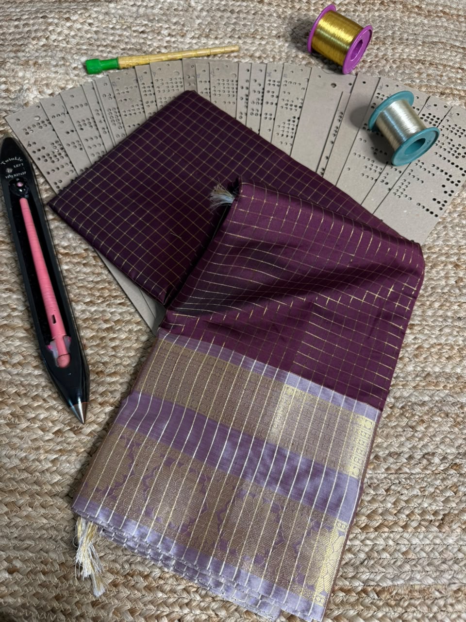 Rare Wine Checks Weave Softsilk Saree