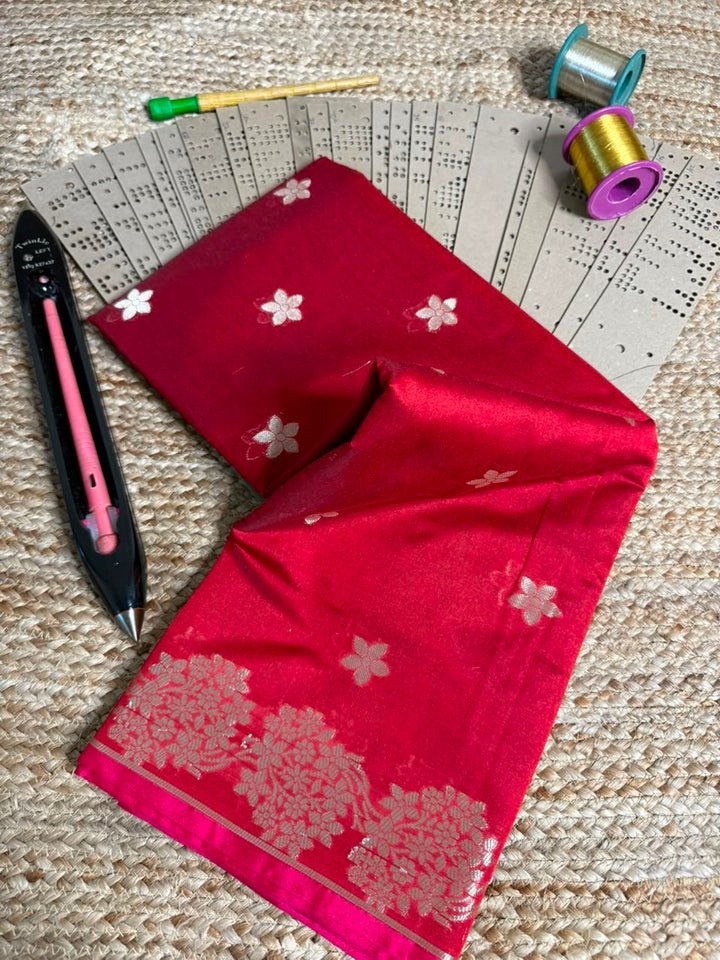 Bright Red Softsilk Heritage Banarasi Saree
