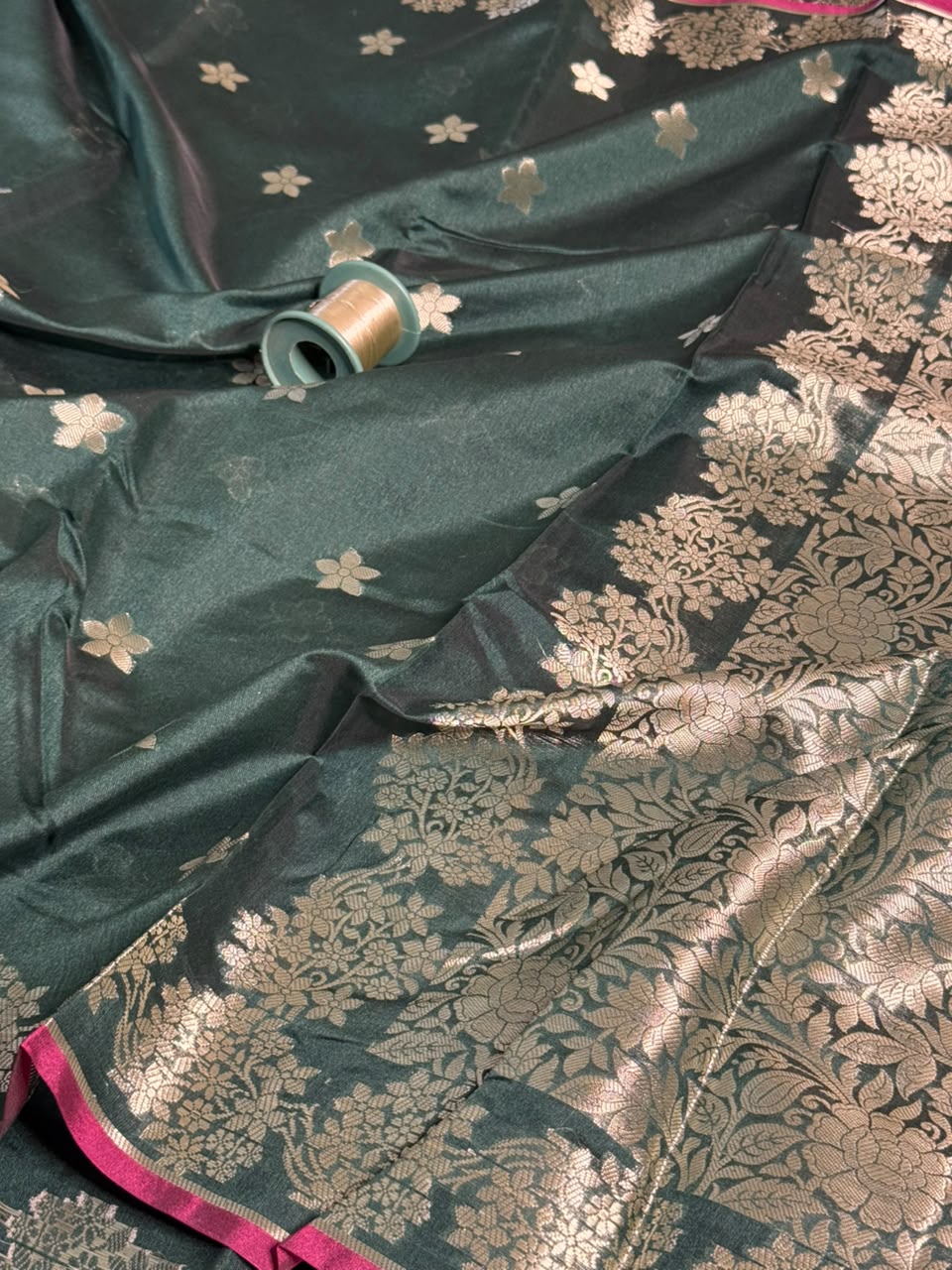 Bottle Green Softsilk Heritage Banarasi Saree