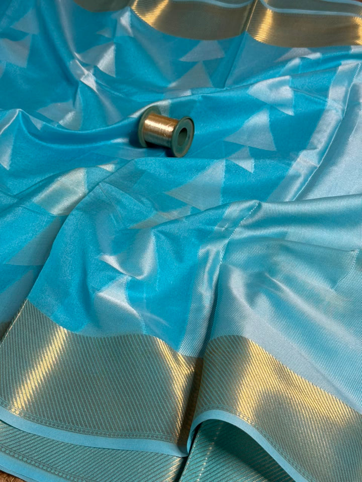 Firozi Blue Softsilk Heritage Banarasi Saree