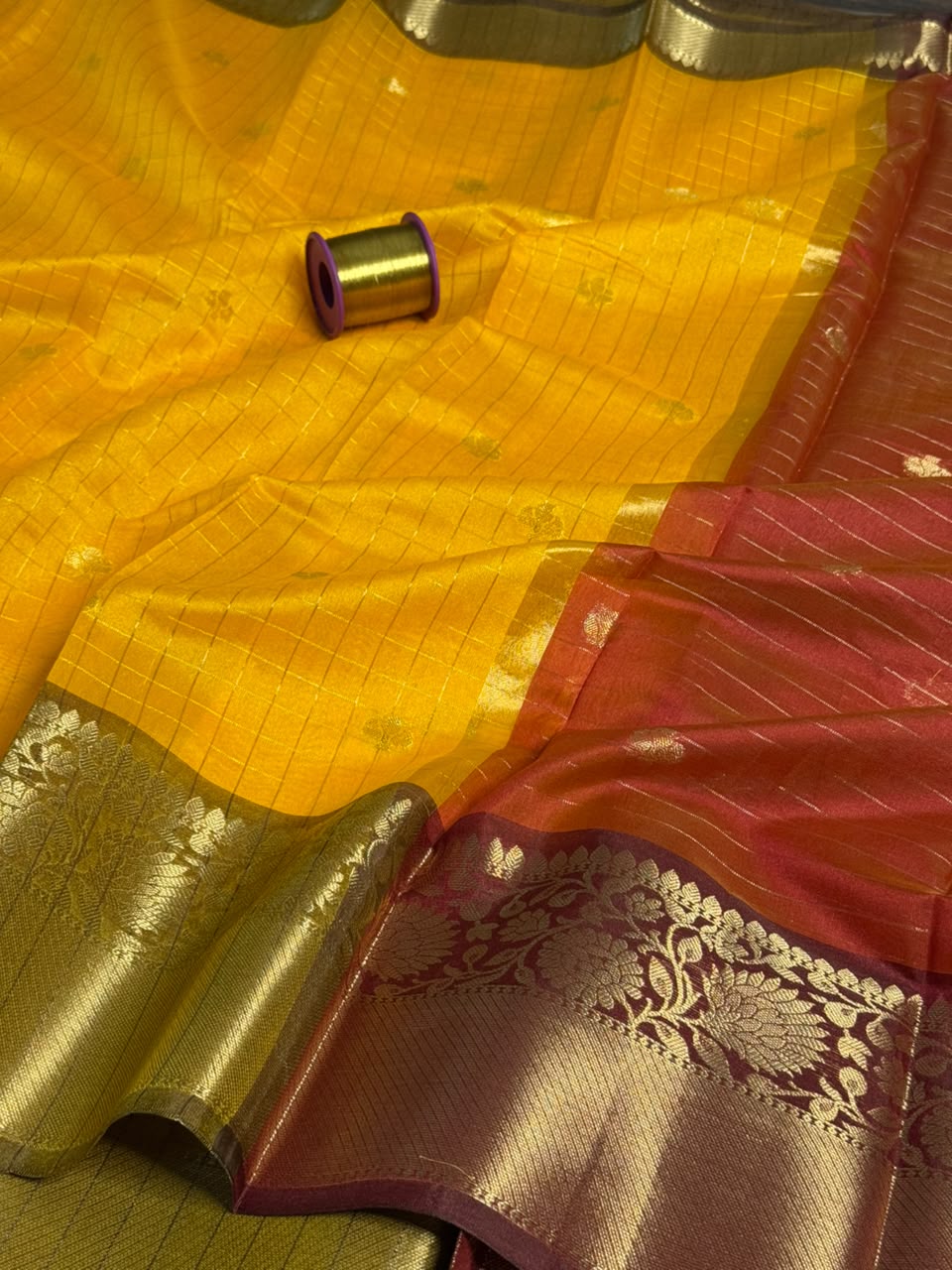 Bright Yellow Softsilk Heritage Banarasi Saree