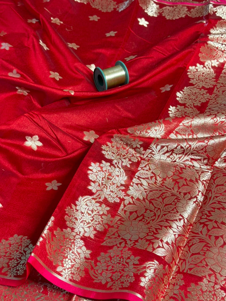 Bright Red Softsilk Heritage Banarasi Saree