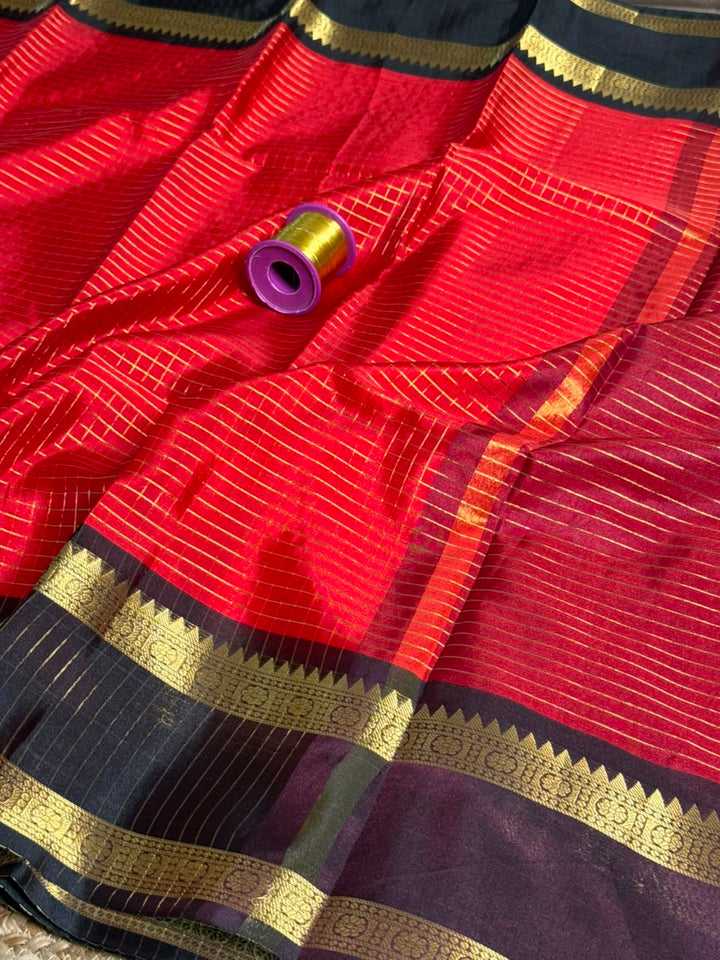 Red Black Softsilk Heritage Banarasi Saree