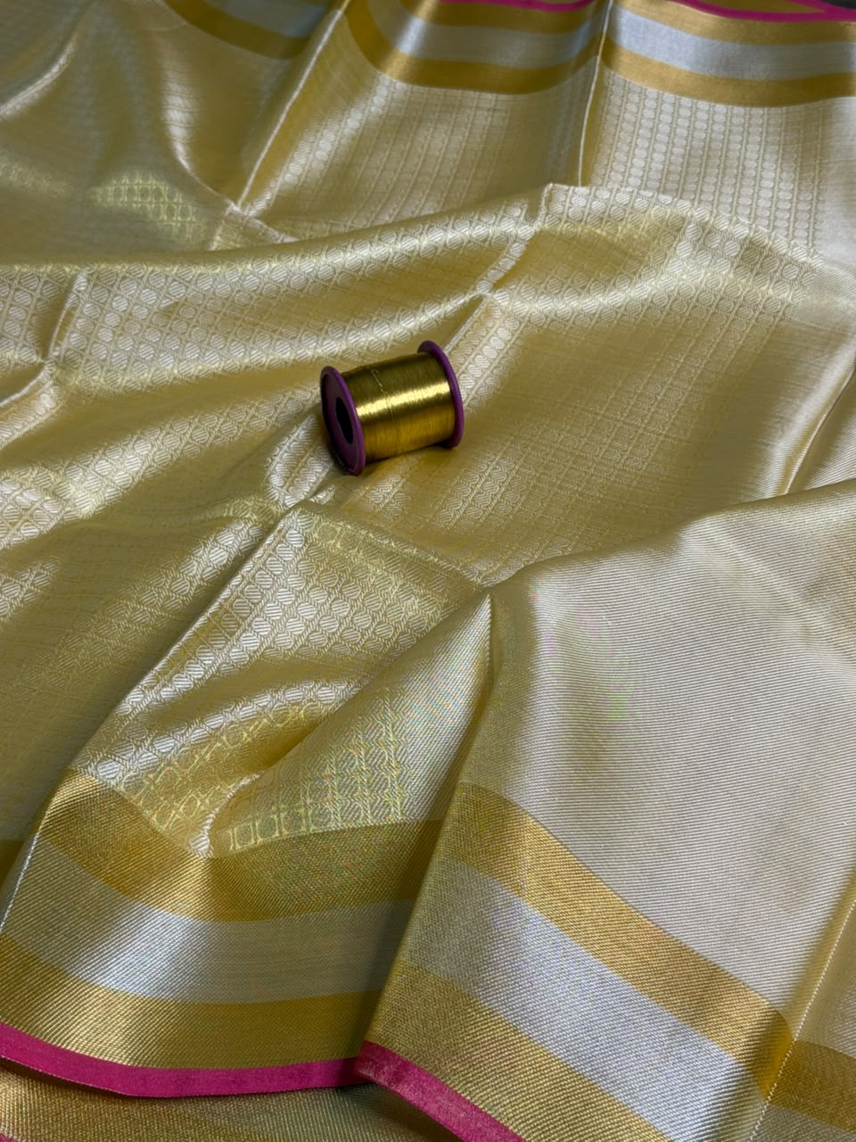 Light gold embossed floral Banarasi saree