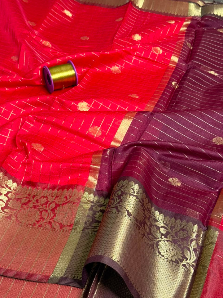 Dull Red Softsilk Heritage Banarasi Saree