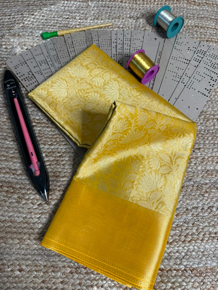 Gold Zari Embossed kanjivaram Tissue Saree