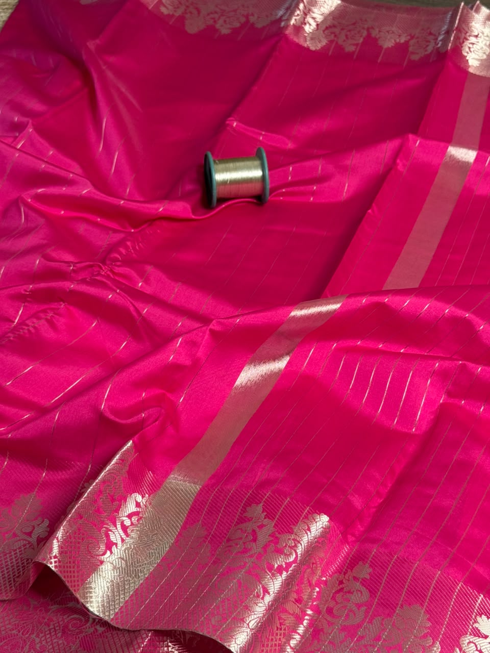 Rani Pink Stripes Weave Softsilk Banarasi Saree