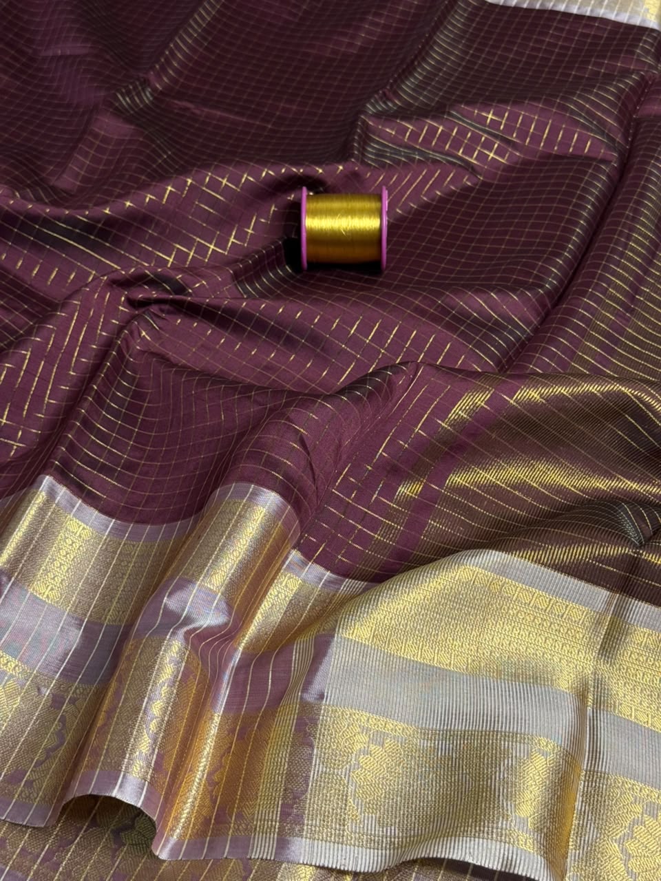 Rare Wine Checks Weave Softsilk Saree