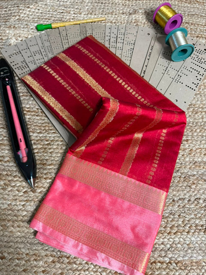 Bright Red Softsilk Heritage Banarasi Saree