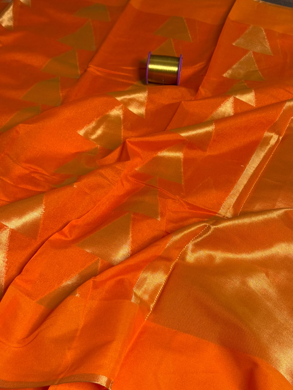 Temple Buta Bright Orange Cotton Waree