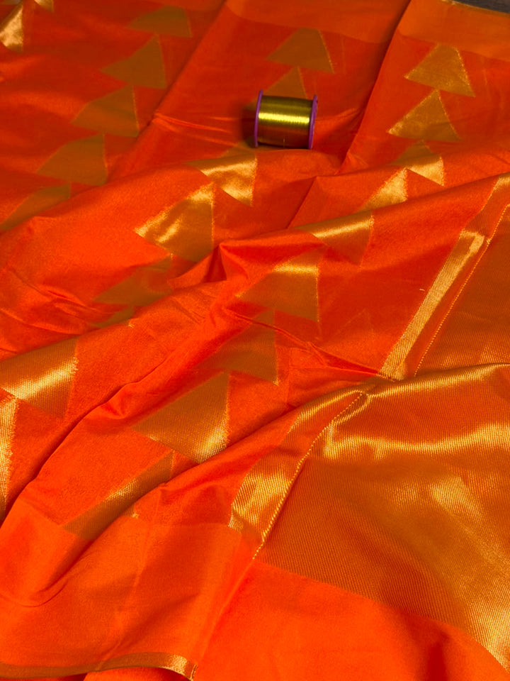 Temple Buta Bright Orange Cotton Waree