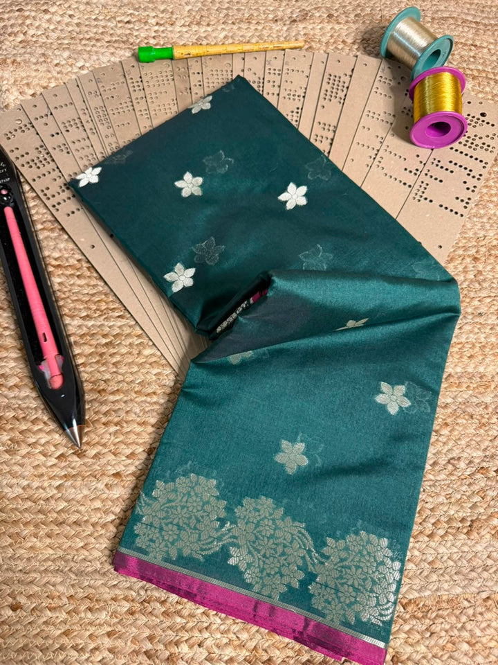 Bottle Green Softsilk Heritage Banarasi Saree