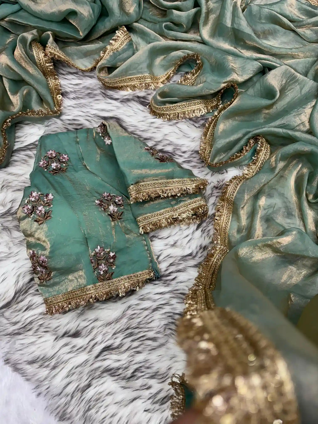 Sabyasachi inspired Alia bhatt met Gala saree in our shimmery tissue fabric with handowork