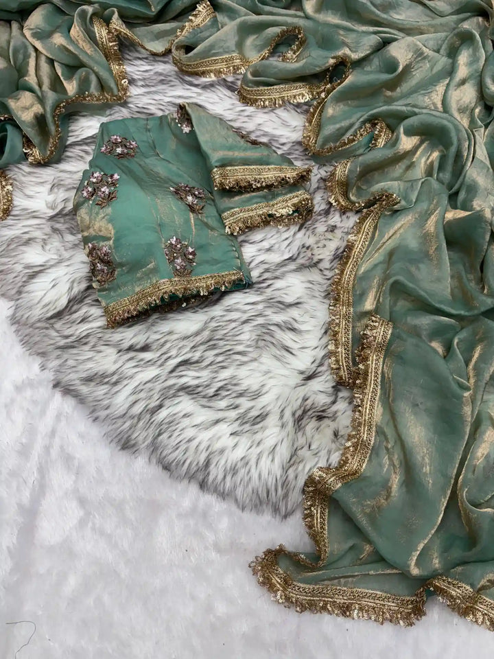Sabyasachi inspired Alia bhatt met Gala saree in our shimmery tissue fabric with handowork