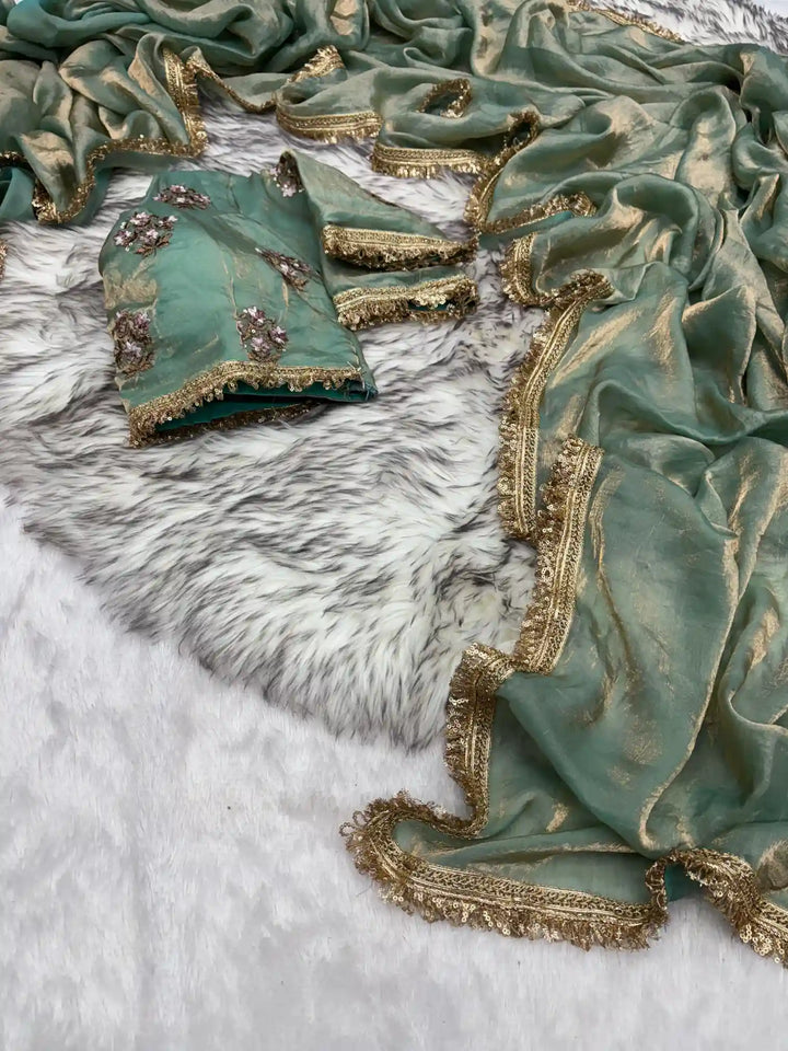 Sabyasachi inspired Alia bhatt met Gala saree in our shimmery tissue fabric with handowork