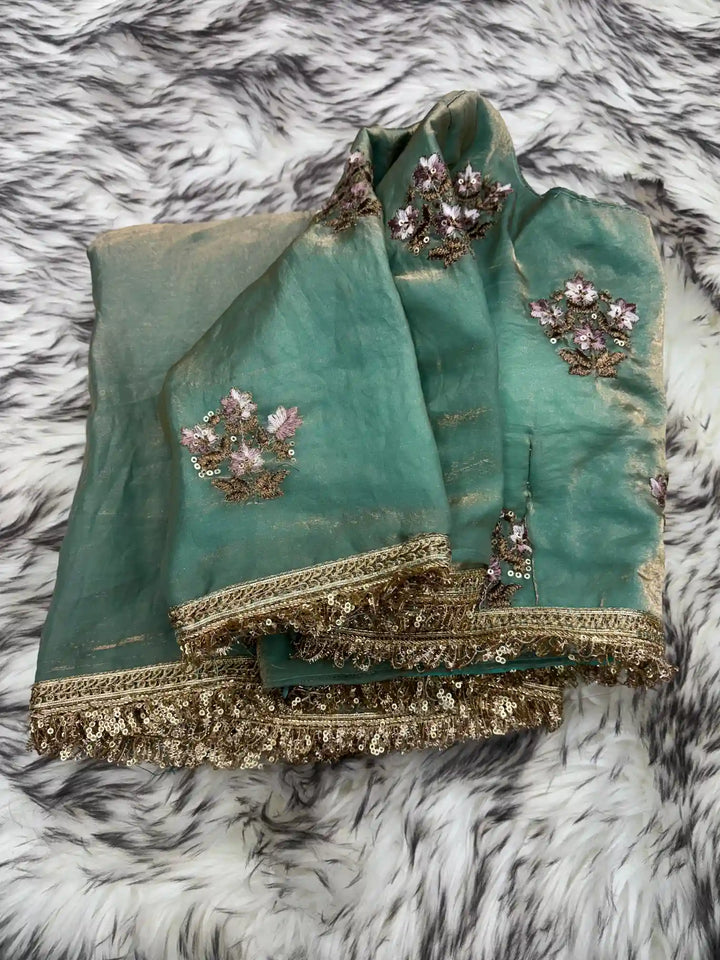 Sabyasachi inspired Alia bhatt met Gala saree in our shimmery tissue fabric with handowork