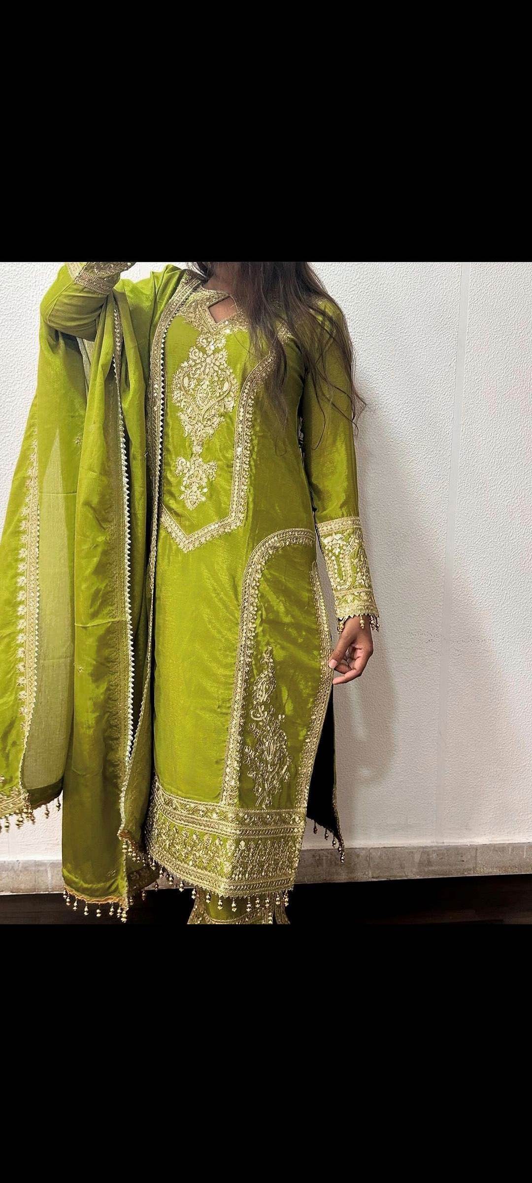 Đěsigner Party Wear Look Chinon Silk Top Plazzo & Dupatta