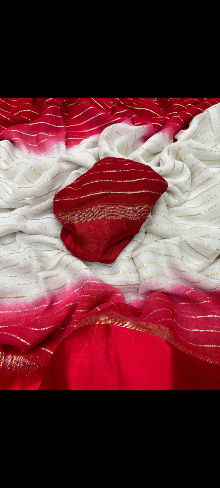 Premium White Red Georgette Banarasi Silk Saree