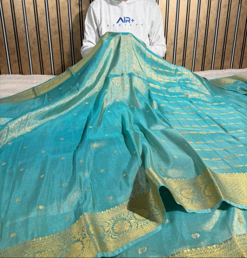 Sea Blue Breathable Tissue Silk Traditional Weave Banarasi Saree