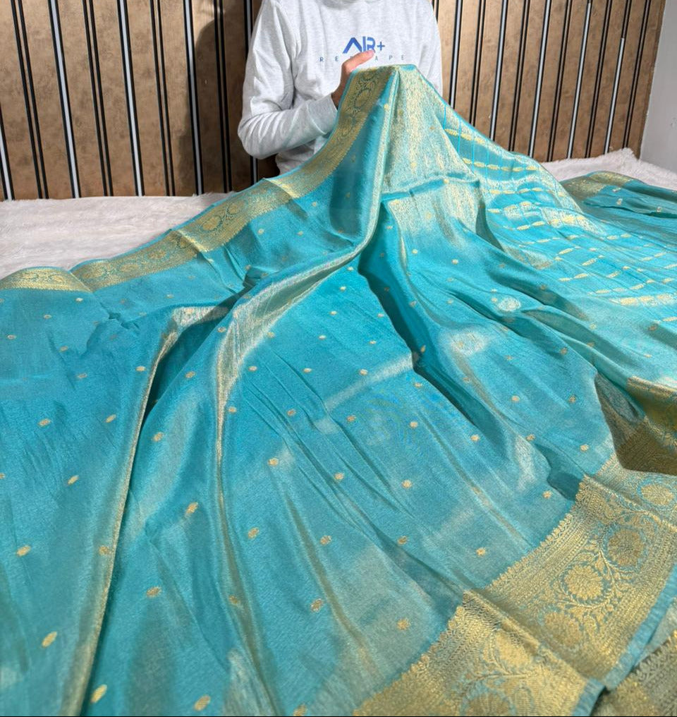 Sea Blue Breathable Tissue Silk Traditional Weave Banarasi Saree