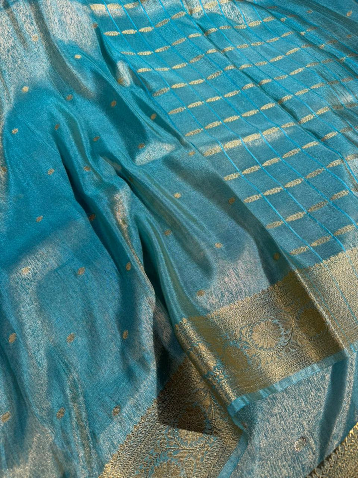 Sea Blue Breathable Tissue Silk Traditional Weave Banarasi Saree