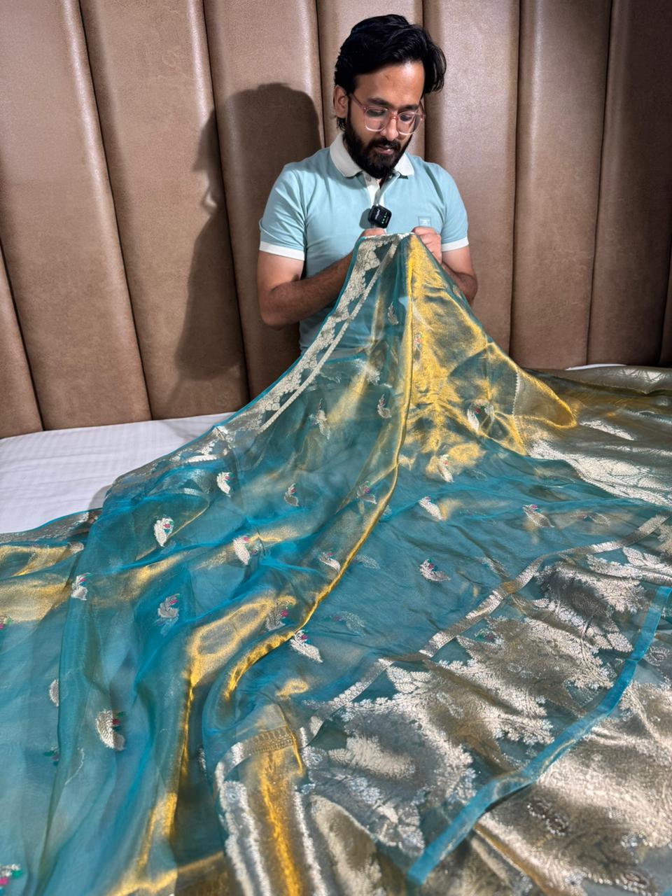 Sea Blue Colour 100% Pure Tissue Silk Saree with Never Seen Before