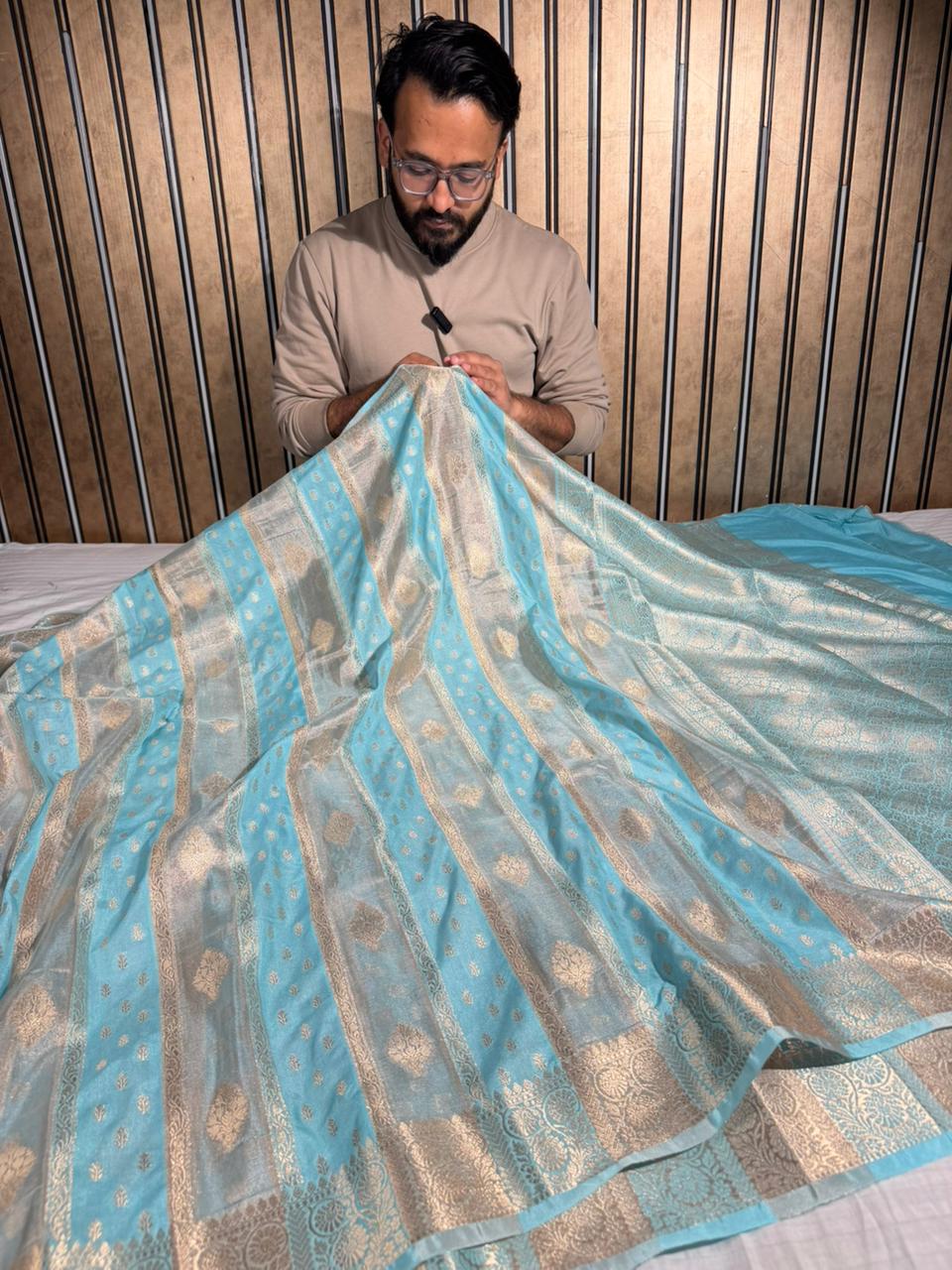 Sea Blue Georgette Tissue Silk Heritage Weave Banarasi Saree