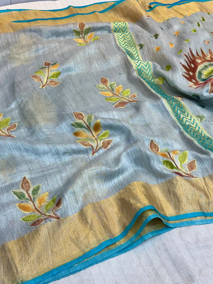 Sea Blue Pure Matka Silk Rangkat Banarasi Saree