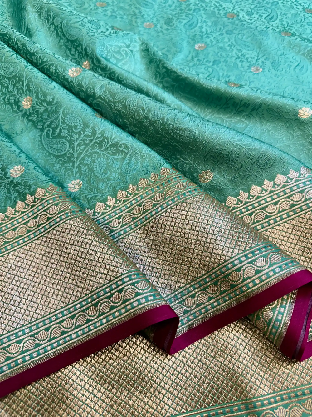Sea Green Intricate Mashru Katan Silk Tanchoi Banarasi Saree