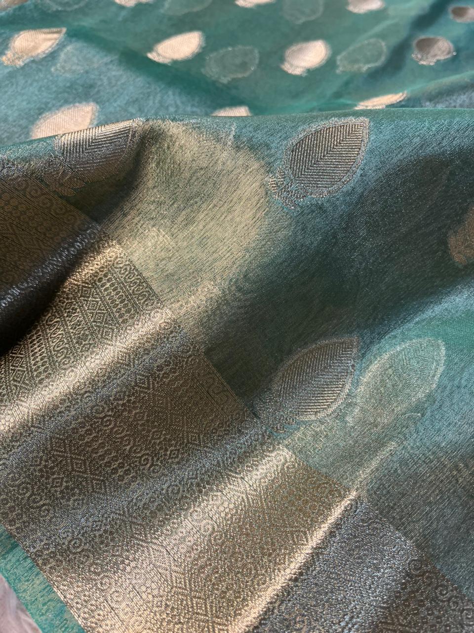 Sea Green Kora Tissue Silk Traditional Jacquard Weave Banarasi Saree