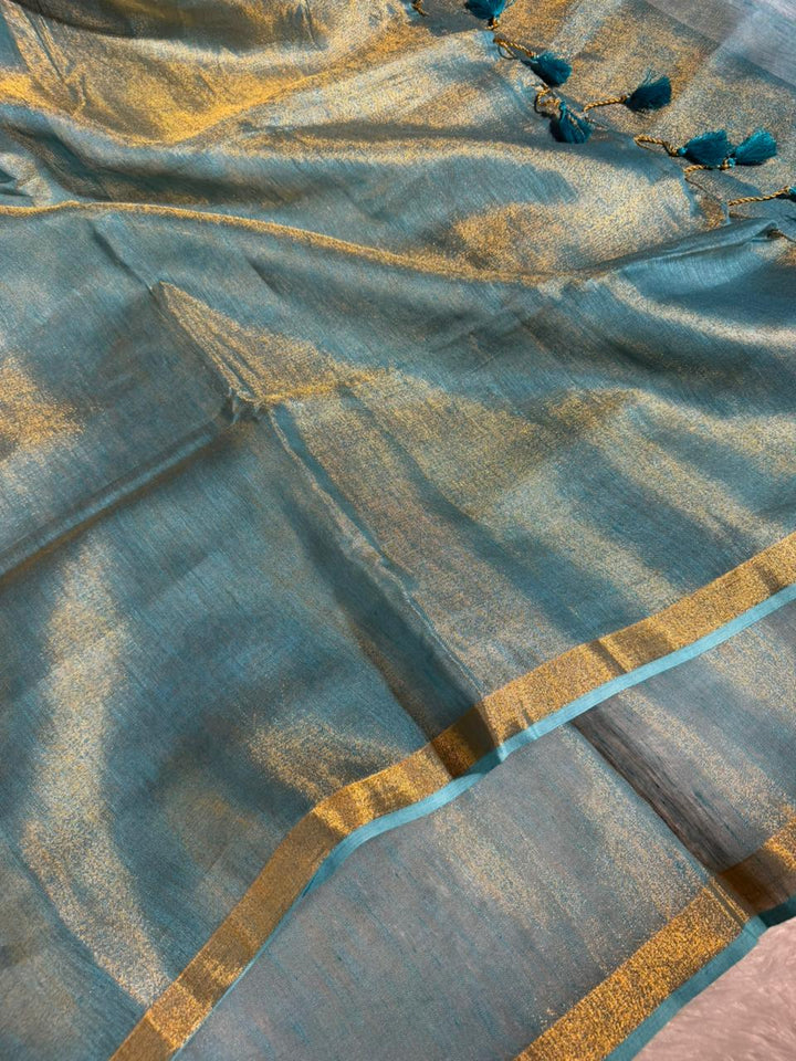 Sea Green Linen Tissue Silk Banarasi Saree