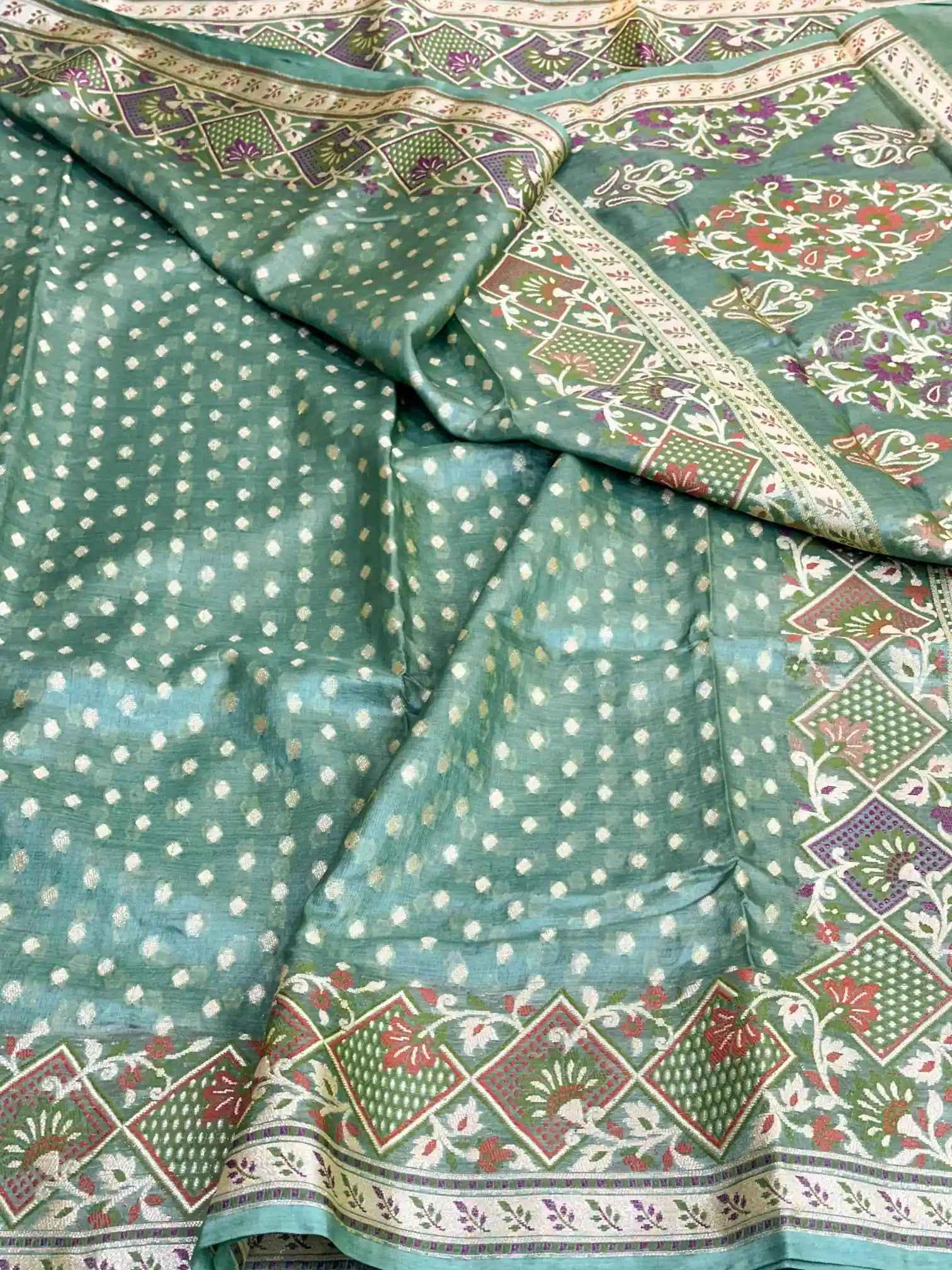 Sea Green Meenakari Pure Tussar Silk Saree