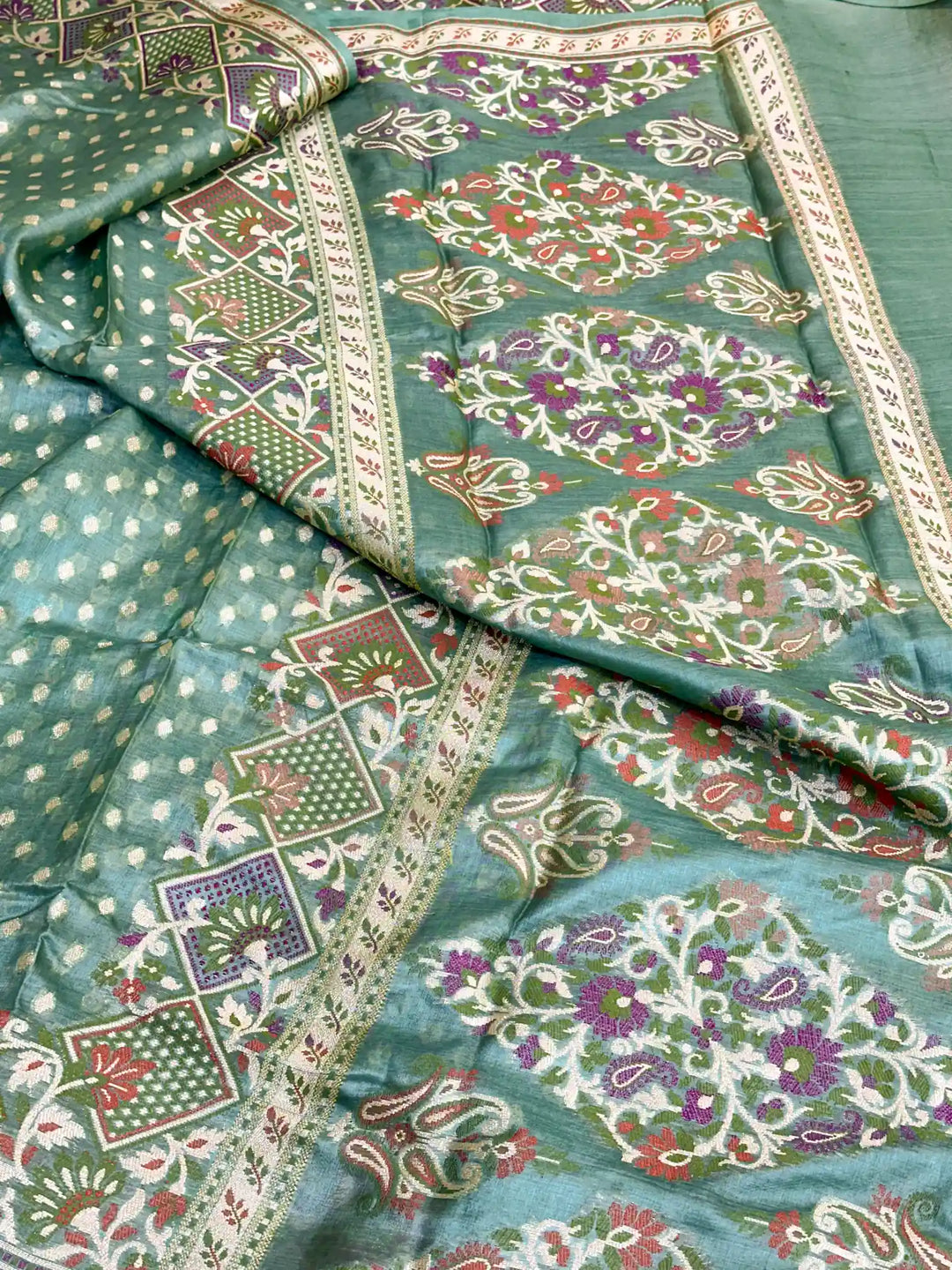 Sea Green Meenakari Pure Tussar Silk Saree