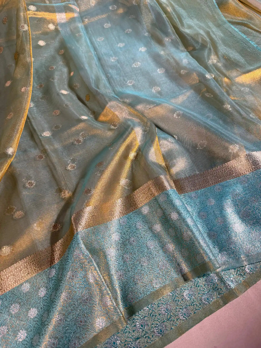 Sea Green Tissue Silk Heritage Weave Banarasi Saree
