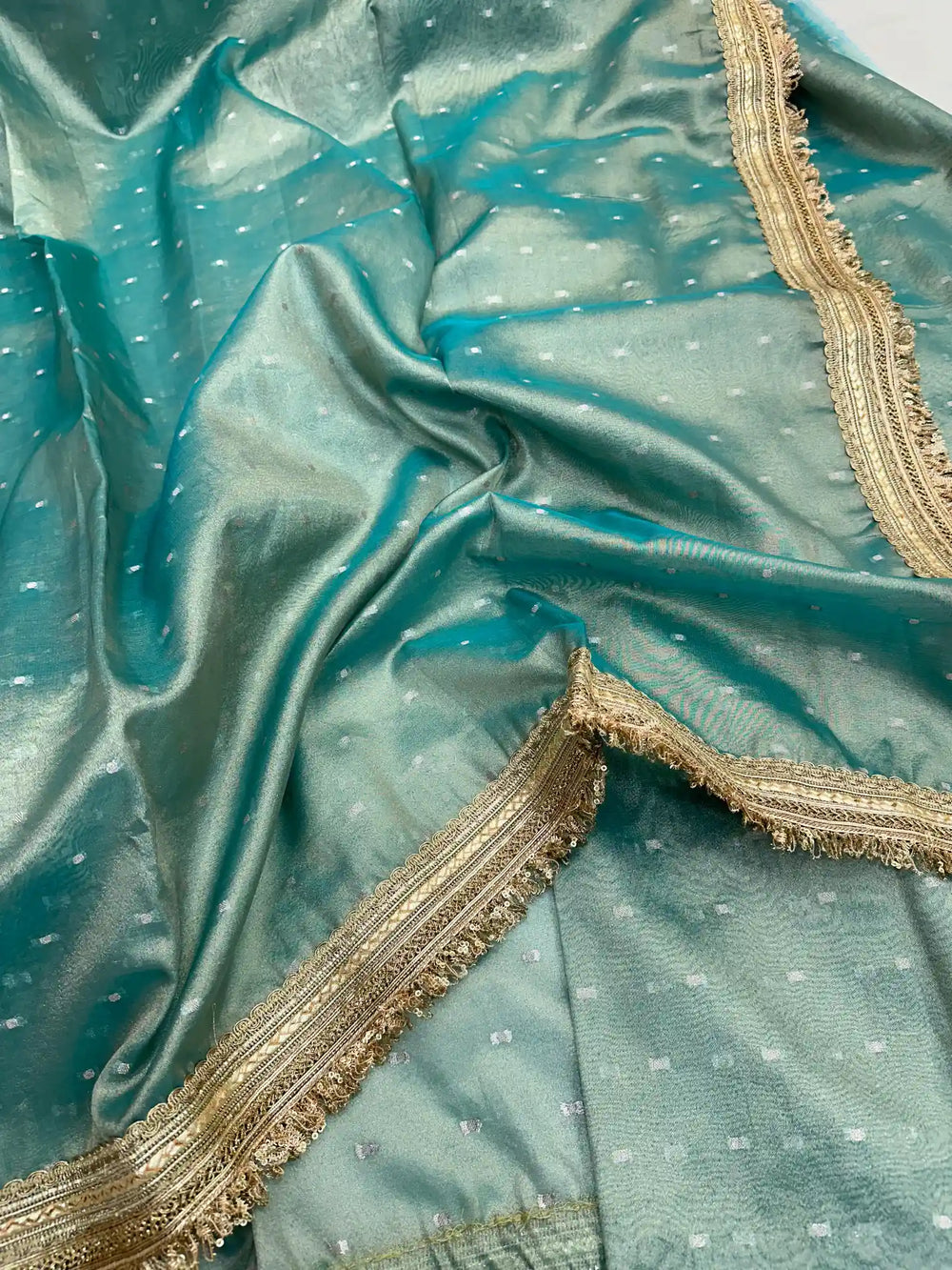 Sea Green Soft Tissue Silk Lace Work Designer Banarasi Saree