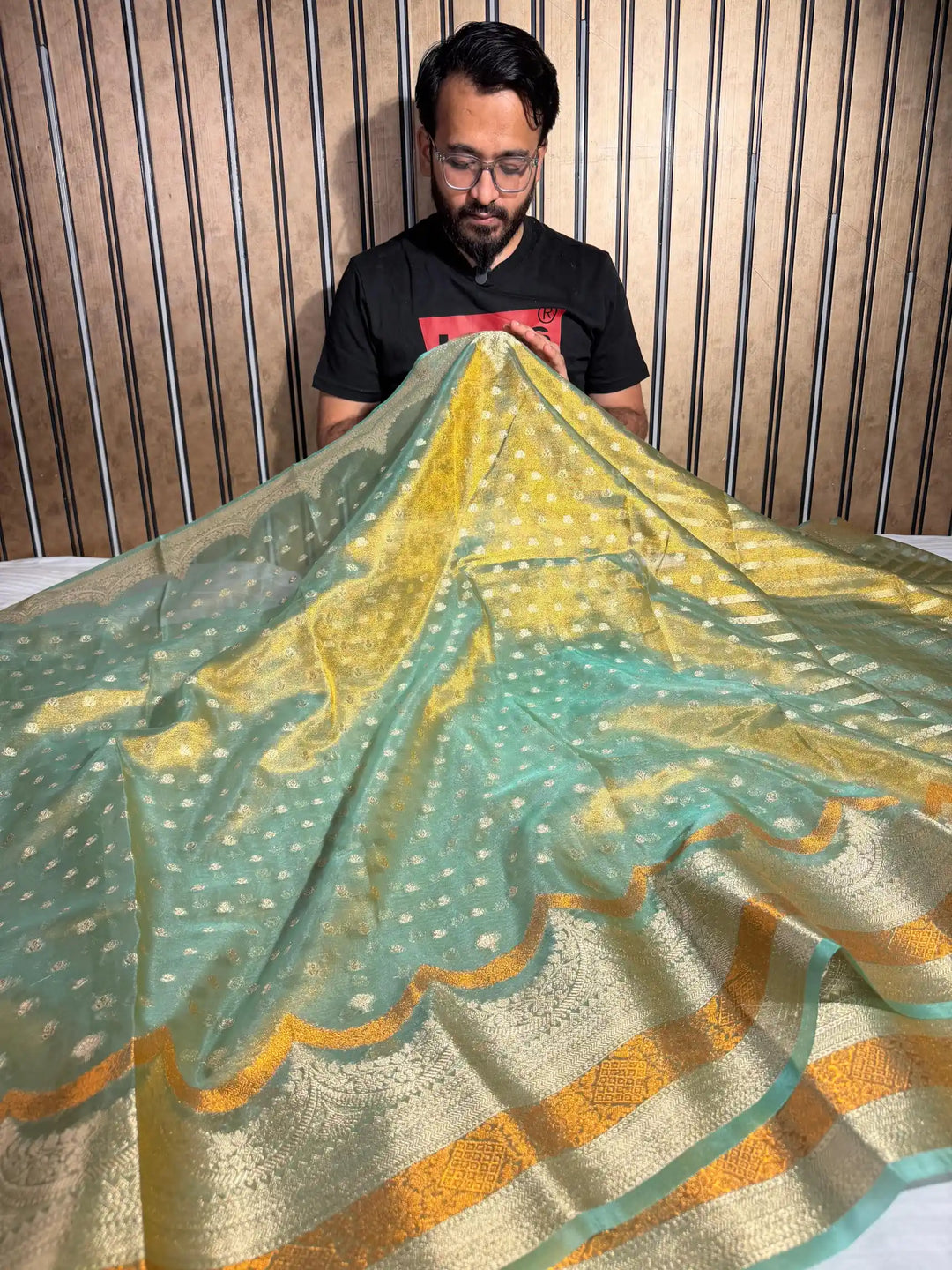 Sea Green Tissue Silk Contemporary Heritage Weave Banarasi Saree