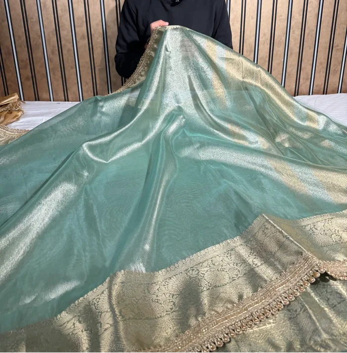 Black Tissue Silk Designer Lace Attached Banarasi Saree