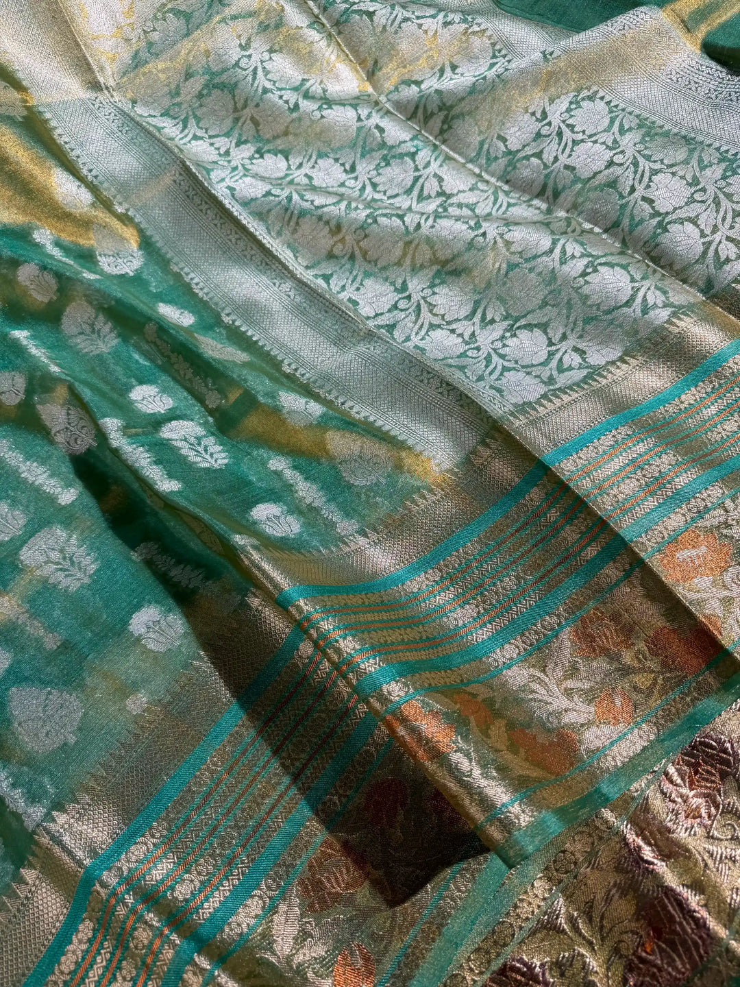 Sea Green Tissue Silk Jacquard Traditional Weave Banarasi Saree