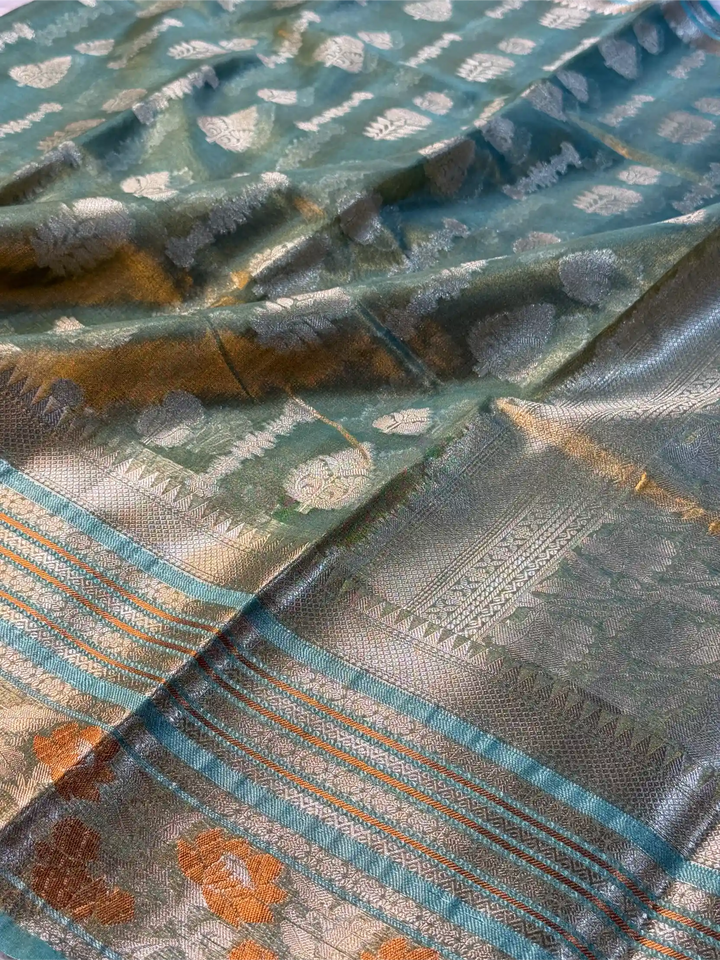Sea Green Tissue Silk Jacquard Traditional Weave Banarasi Saree