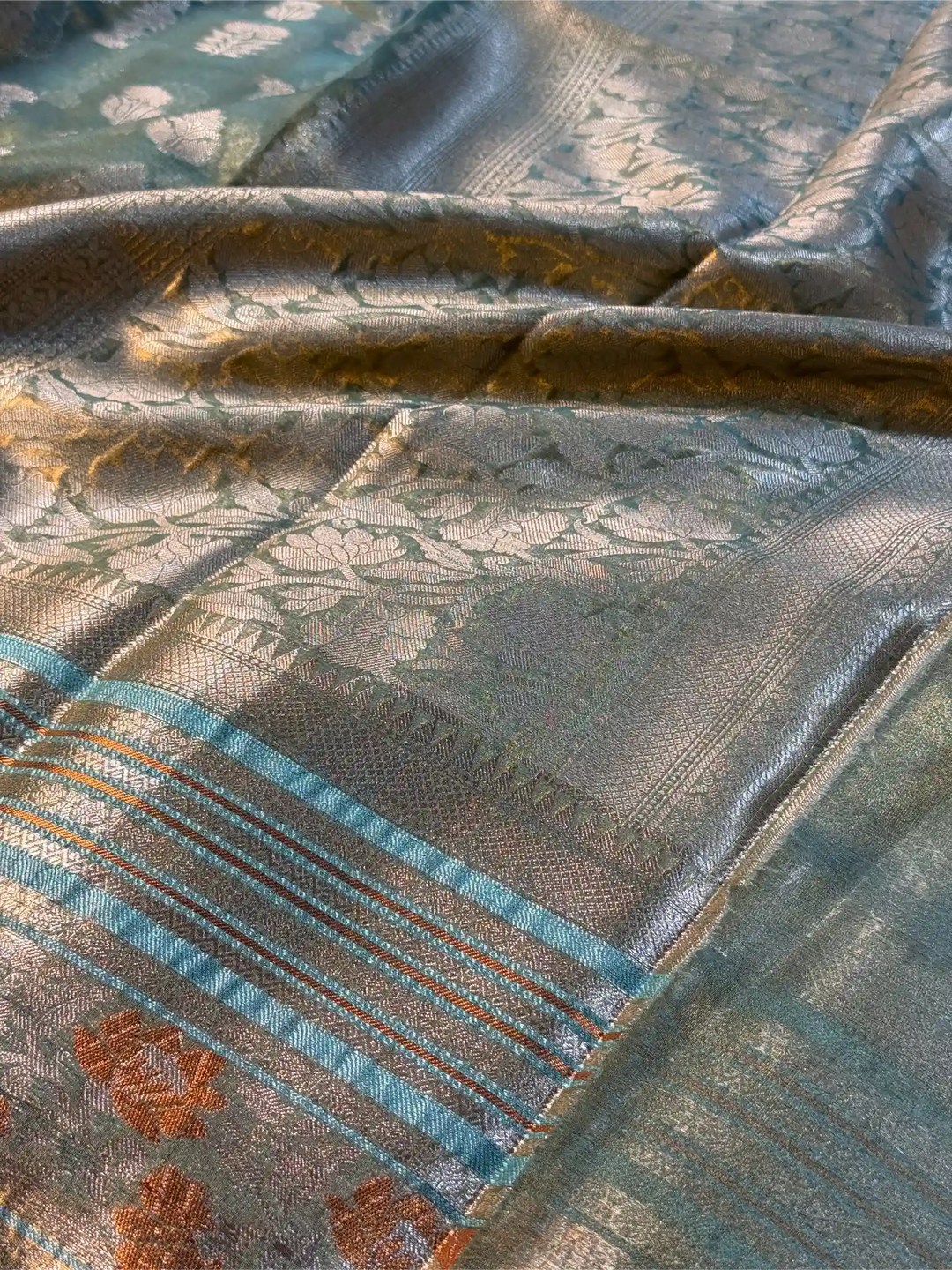 Sea Green Tissue Silk Jacquard Traditional Weave Banarasi Saree
