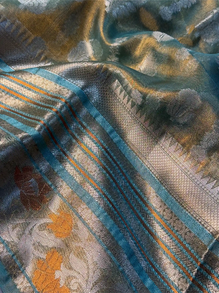Sea Green Tissue Silk Jacquard Traditional Weave Banarasi Saree