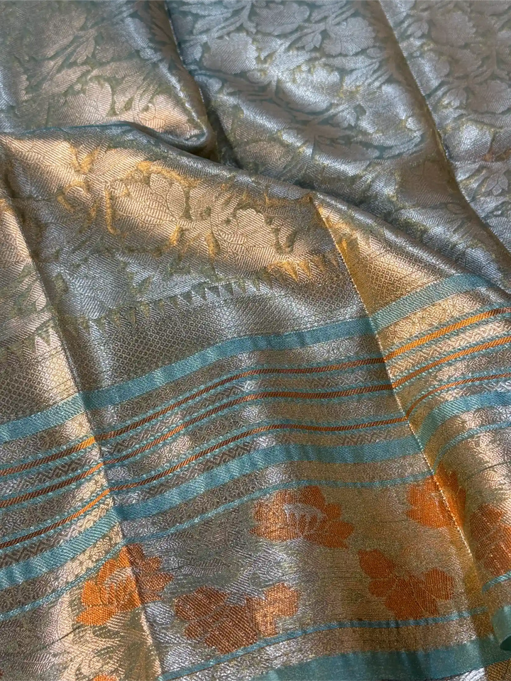 Sea Green Tissue Silk Jacquard Traditional Weave Banarasi Saree